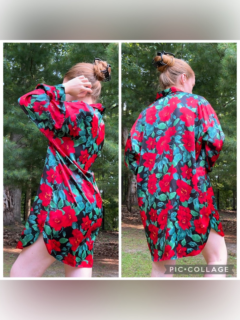 90s Victoria’s Secret Gold Tag Satin Floral Button-Up Pajama Shirt Glam Retro - Picture 7 of 15